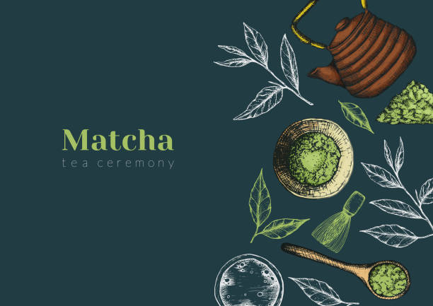 濃い 緑色に抹茶広告水平バナーのベクトルイラスト。茶道に関するチラシ・出版物 - 抹茶点のイラスト素材／クリップアート素材／マンガ素材／アイコン素材