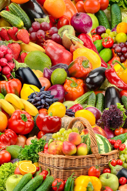 istock Vertical background from bright fresh healthy vegetables and fruits 1313883619