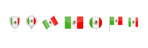 Vector illustration of Mexico Flag Icon Vector Set