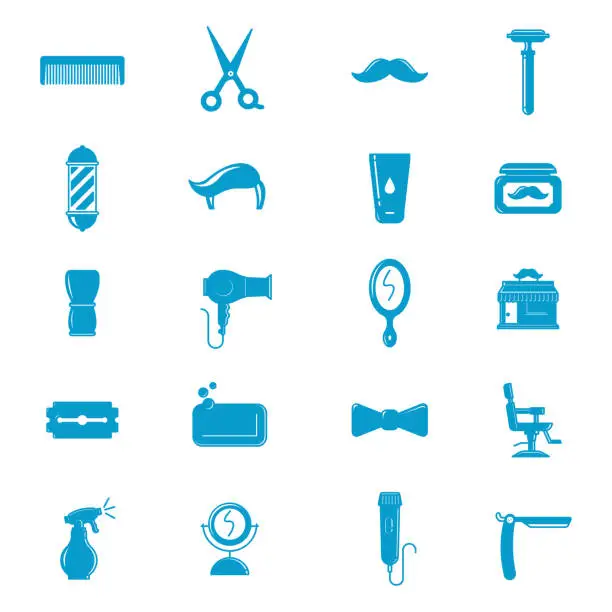 Vector illustration of Blue Barber Shop icons set