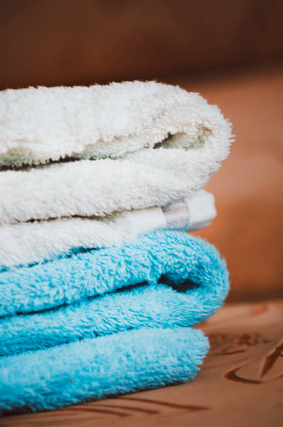 istock A stack of folded terry towels. Home textiles. 1313887261