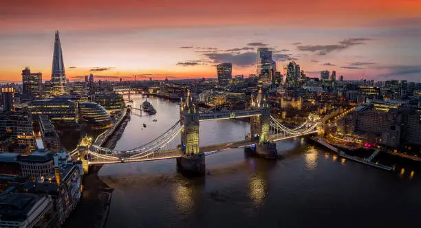 Photo of Panoramic, aerial view to the illuminated cityscape of London
