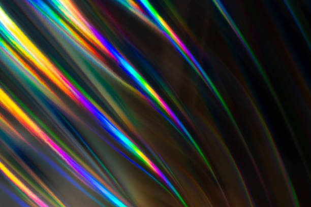 Striped abstract holographic background. Retro futuristic style. Selective focus.