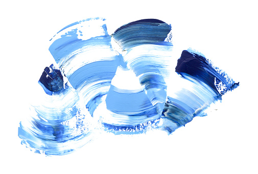 Composición creativa de pincelada azul. Trazo de arte redondo dibujado a mano aislado sobre fondo blanco. photo