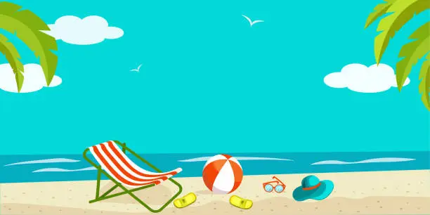 Vector illustration of Bright summer beach panorama vector illustration.