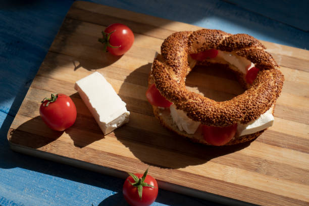 istock Turkish bagel with cheese, tomato 1313897747