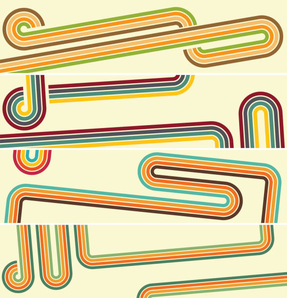 illustrazioni stock, clip art, cartoni animati e icone di tendenza di striscioni in stile retrò - rainbow striped abstract in a row