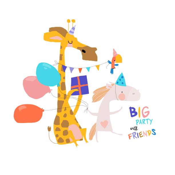 istock Birthday Card with Cute Animals celebrating Holiday 1313902955