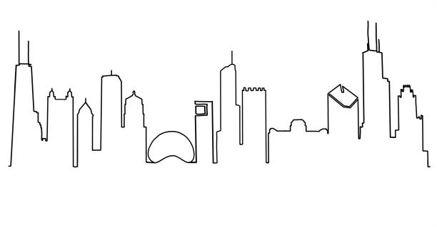 ilustraciones, imágenes clip art, dibujos animados e iconos de stock de dibujo de la línea skyline de chicago - chicago