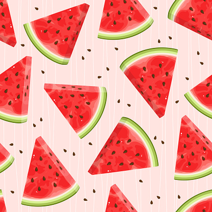 Watermelon slices vector seamless pattern.