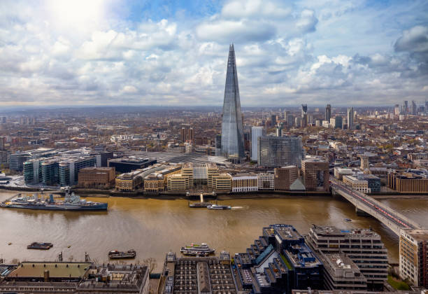 istock Elevated, panoramic view to the modern skyline of London 1313907865