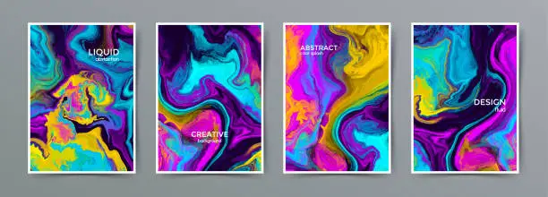 Vector illustration of Liquid marble vibrant colors mix vector banner, card, brochure. Colorful alcohol ink. Abstract colorful illustration. Acrylic artwork paints