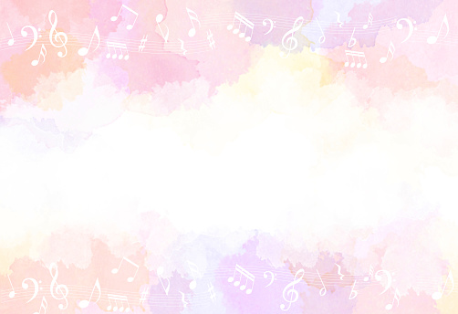 Musical notes and colorful watercolor background