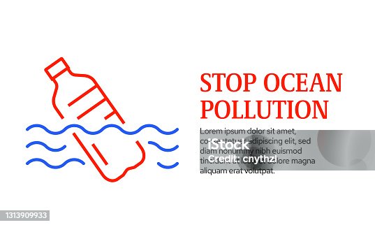 istock Stop Ocean Pollution Concept, Vector Line Icon Template Design 1313909933