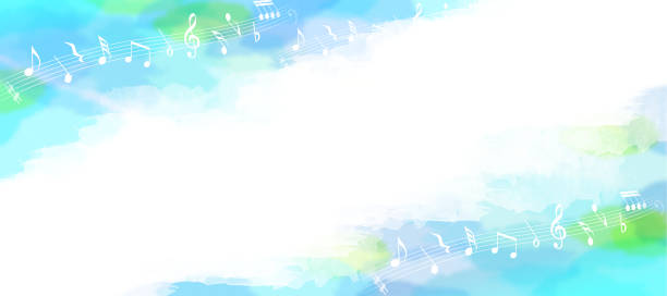 ilustrações de stock, clip art, desenhos animados e ícones de musical notes and blue watercolor background - azuki