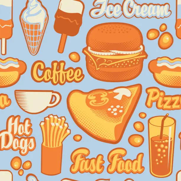 Vector illustration of seamless pattern on the theme of fast food menu