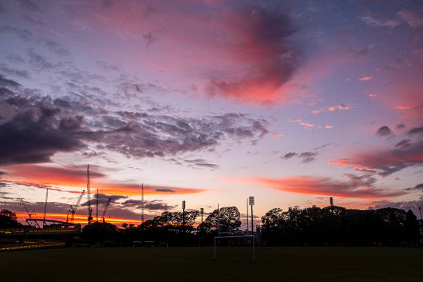 istock dawn colorful clouds over stadium 1313914951