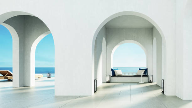 istock Luxury beach and Pool villa Santorini island style - 3D rendering 1313918571