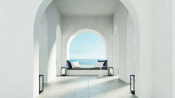 istock Luxury beach and Pool villa Santorini island style - 3D rendering 1313918572