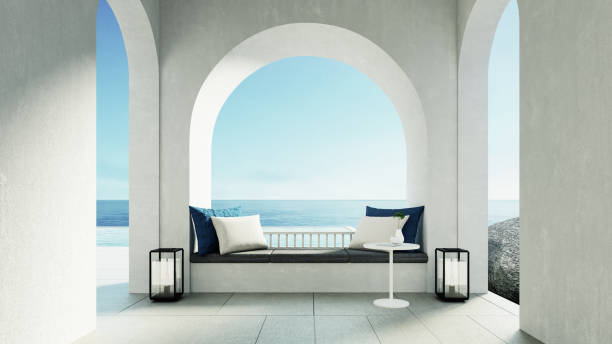 istock Luxury beach and Pool villa Santorini island style - 3D rendering 1313918577