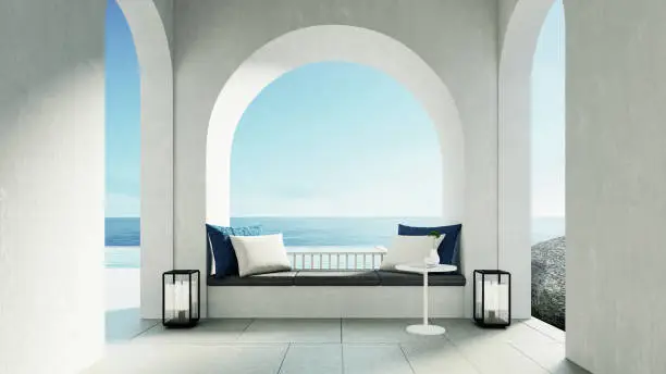 Photo of Luxury beach and Pool villa Santorini island style - 3D rendering