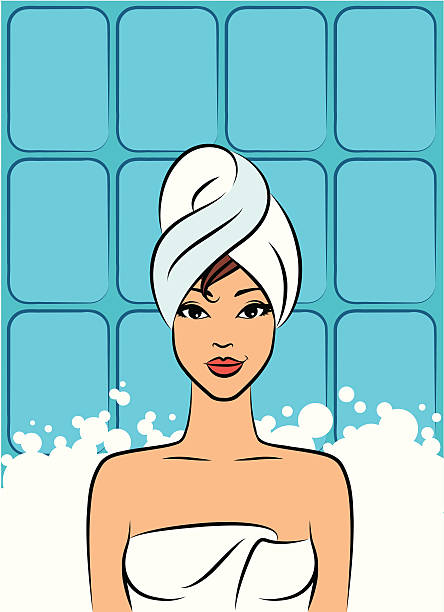 Beautiful women in towel after a shower. Vector vector art illustration