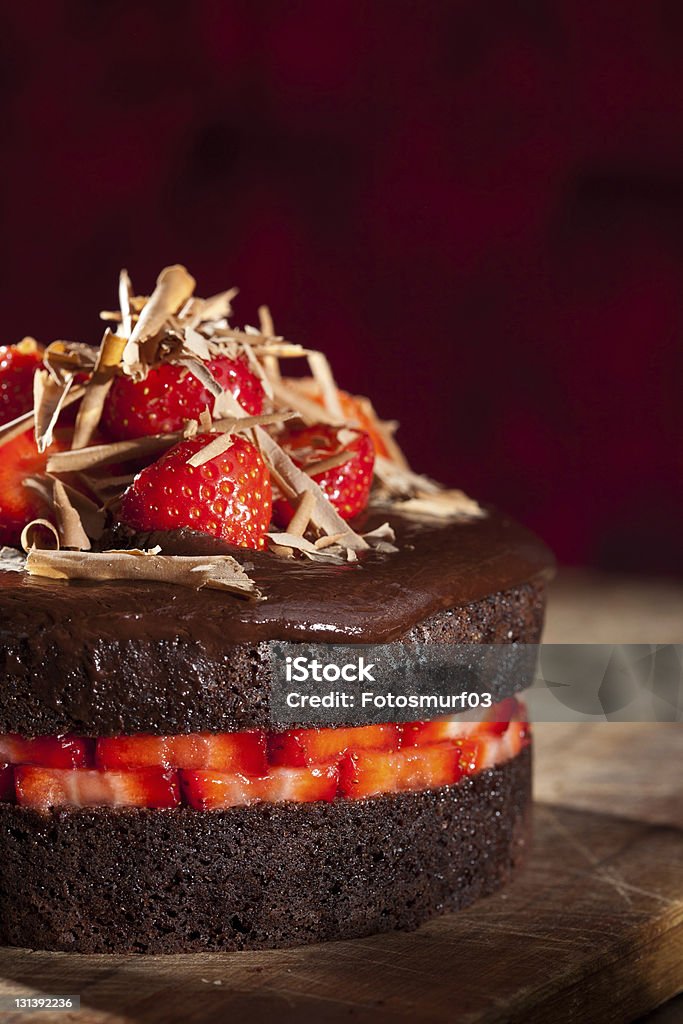 Chocolate strawberry cake Delicious chocolate strawberry cake with chocolate ganache Brown Stock Photo