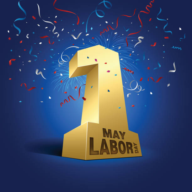 1 May labor day 1 May labor day with 3D number 1 and confetti ribbons falling. Vector illustration number 1 stock illustrations