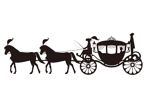 Monochrome illustration of a European carriage