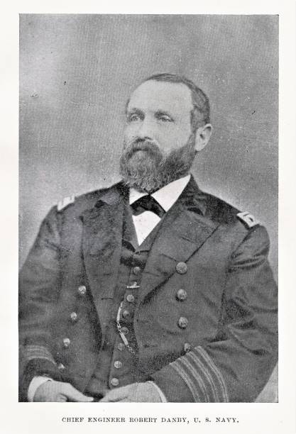 robert danby portrait, chefingenieur der us navy, us naval history des 19. jahrhunderts - 1861 stock-grafiken, -clipart, -cartoons und -symbole