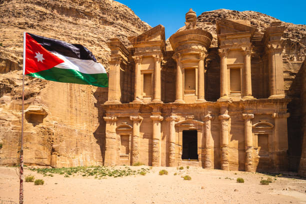 istock Jordan flag and Ad Deir 1313928185