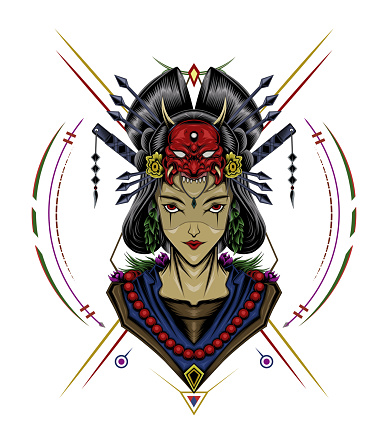 face of a geisha logo illustration. Japanese design template FOR T SHIRT, CLOTHING