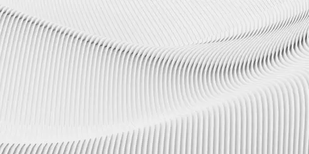 Photo of Abstract white background scene with waves lines. 3d rendering of building. Modern architecture interior design. Futuristic technology concept and minimal geometric shapes.