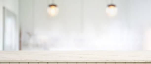 istock Copy space on marble desk in blurred background, empty marble counter 1313950065