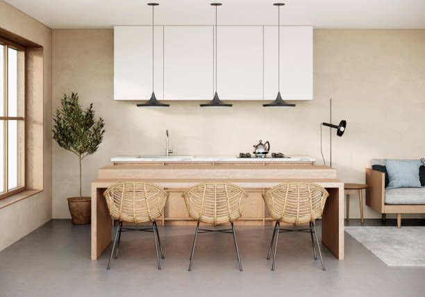 istock japandi modern scandinavian style apartment interior, kitchen design, 3d background 1313951994