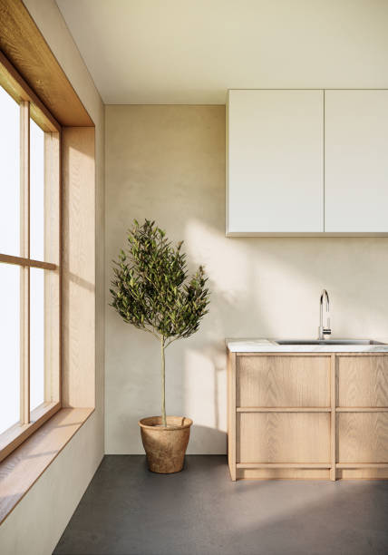 istock japandi modern scandinavian style apartment interior, kitchen design, 3d background vertical 1313951995