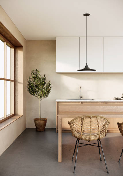 istock japandi modern scandinavian style apartment interior, kitchen design, 3d background vertical 1313952006