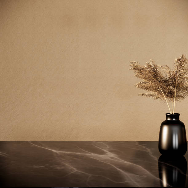 istock Modern style room interior design with marble table and black vase. 3d rendering background 1313952047