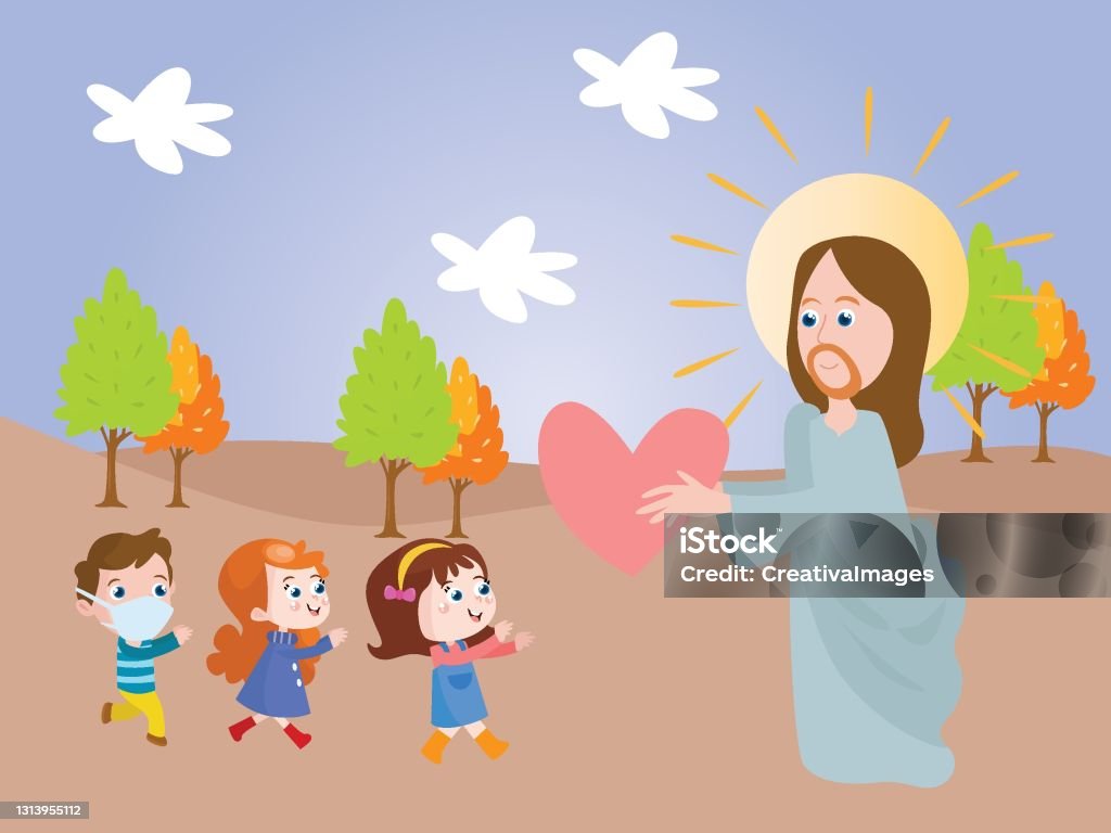 Jesus With Kids Cartoon 2d Stock Illustration - Download Image Now - Adult,  Backgrounds, Bible - iStock