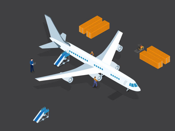 Air delivery isometric 3d vector Air delivery isometric 3d vector concept for banner, website, illustration, landing page, flyer, etc. airplane mechanic stock illustrations