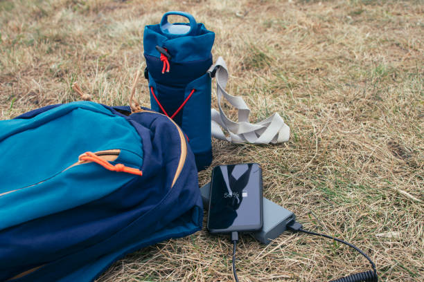 istock Smartphone is charged using a portable charger. Power Bank charges the phone outdoors with a backpack for tourism in nature. 1313955794