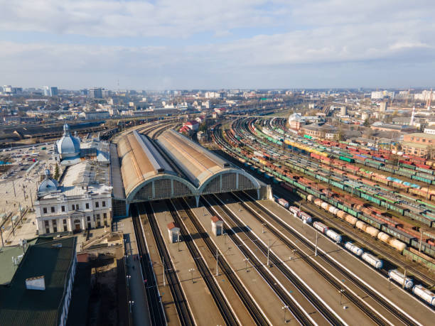 istock overhead top view of railway station 1313959401