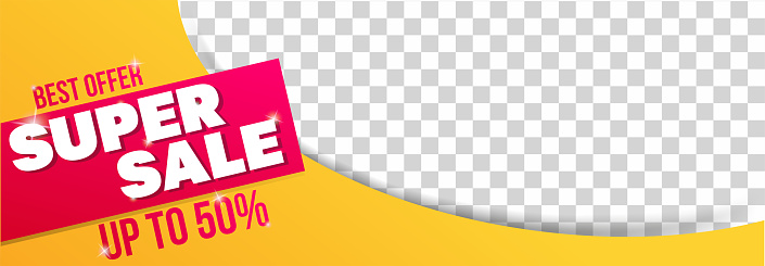 Long yellow banner of discounts with png separate for your product