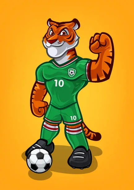 Vector illustration of tiger soccer player character for soccer mascot