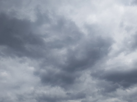 Dark grey rain clouds covering sky background