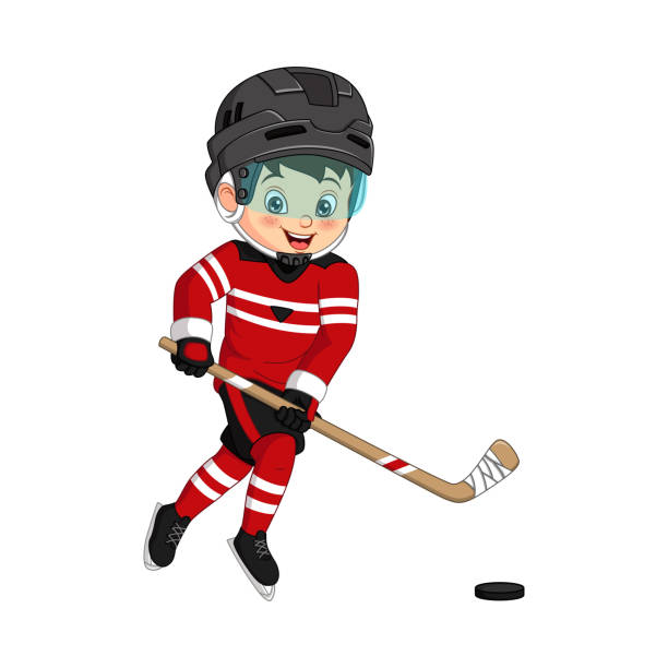 Cartoon little boy playing hockey Vector illustration of Cartoon little boy playing hockey extreem weer stock illustrations