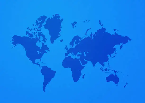 World map isolated on blue wall background