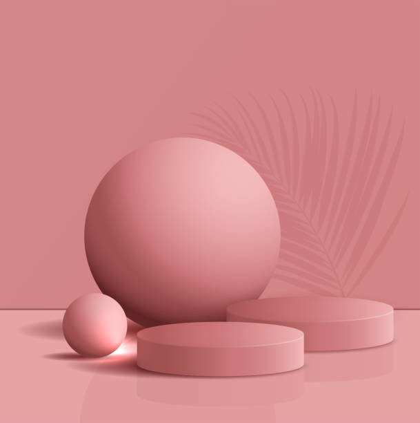 istock Cosmetic pink background and premium podium display for product presentation branding and packaging presentation. studio stage with shadow of leaf background. vector illustration design 1313968676