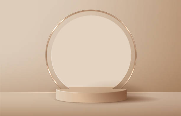 istock Cosmetic light brown background and premium podium display for product presentation branding and packaging presentation. studio stage with shadow of background. vector illustration design 1313969360