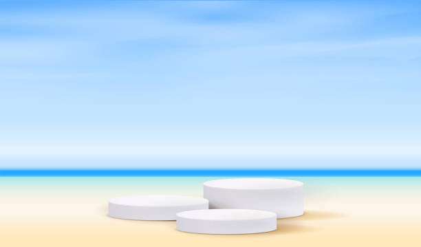 istock Cosmetic beach background and premium podium display for product presentation branding and packaging . studio stage with shadow of the sea and sky background. vector design 1313970532